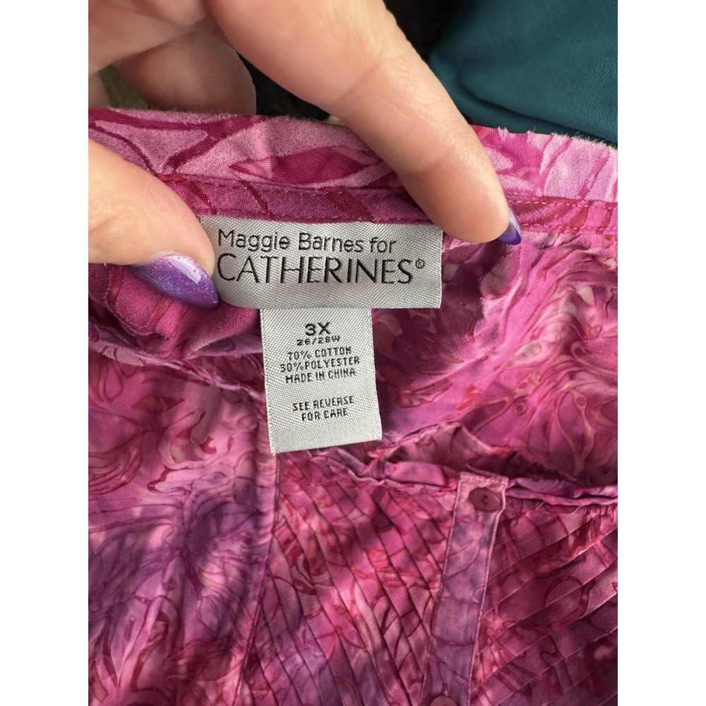 Catherines Top Purple and Pink Floral Print Stretchy Tunic Top - Picture 7 of 8